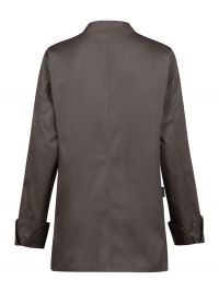Kochjacke Damen Langarm Braun – strapazierfähige Arbeitsjacke mit verdeckter Druckknopfleiste, Lüftungslöchern und Armtasche für Gastronomie, Bäckerei und Catering